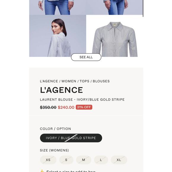 L'AGENCE Laurent Metallic‎ Button Up Blouse Ivory Blue Gold Stripes Womens Sz XS - Picture 13 of 13